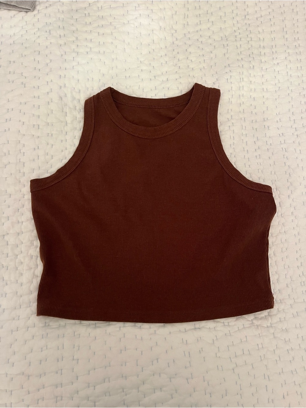 Ribbed Cropped Tank Top - Chocolate Brown